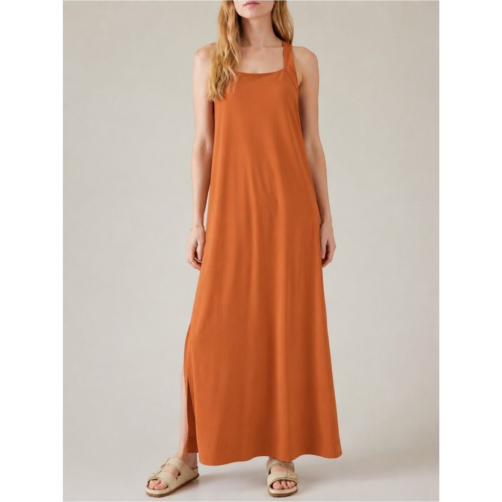 Athleta Arrival Maxi Dress L Sunbaked Clay Featherweight Stretch Travel Pockets
